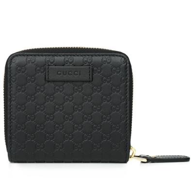 Micro GG Guccissima Leather Small Bifold Wallet 449395 Black
