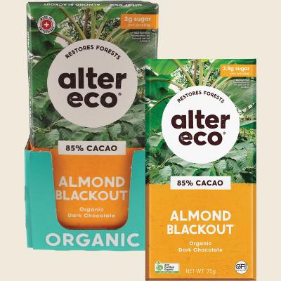 Chocolate Organic Dark Almonds Blackout 12x75g Chocolate Organic Dark Almonds Blackout 12x75g
