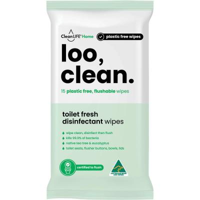 Loo Clean Flushable Plastic Free Wipes 15pk