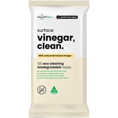Vinegar Clean Surface Plastic Free Wipes 100pk