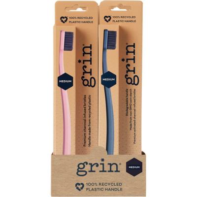 100% Recycled Toothbrush Medium Pink, Charcoal x8