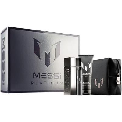 Messi Platinum 4 Piece Gift Set Eau De Parfum Body Wash 250ml Eau De Parfum 10ml Premium Toiletry Bag 100ml