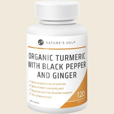 Organic Turmeric Capsules with Black Pepper Ginger 120 Caps