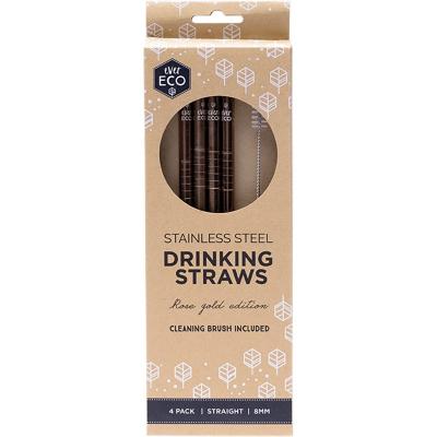 Stainless Steel Straws Straight Rose Gold 4pk