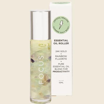 Essential Oil Roller 24K Gold Focus Rainbow Fluorite 10ml