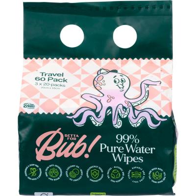 Betta For Bub 99% Pure Water Baby Wipes Travel 60pk