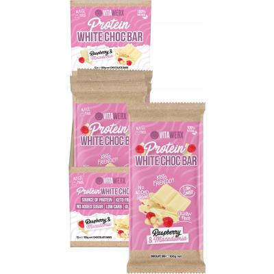 Protein White Chocolate Bar Raspberry Macadamia 12x100g