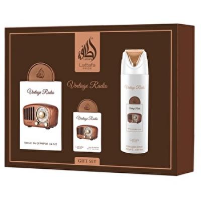 Lattafa Pride Vintage Radio 4 Pcs Gift Set With Eau De Parfum & 20ml Eau De Parfum & 200ml Perfumed Spray 100ml